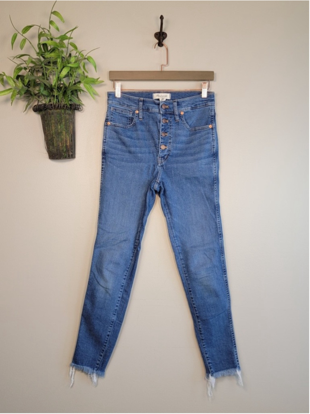 Madewell 10" High Rise Skinny Exposed Button Fly Frayed Medium Wash 28 Jeans